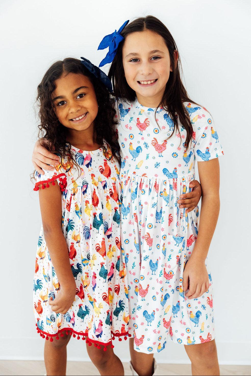 Rooster Cute Pom Pom Dress for Girls - The Palm Beach Baby Mila & Rose ®