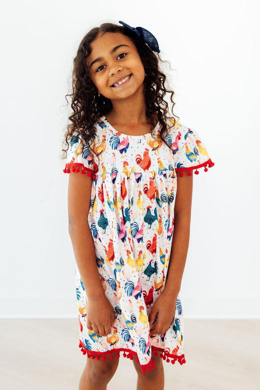 Rooster Cute Pom Pom Dress for Girls - The Palm Beach Baby Mila & Rose ®