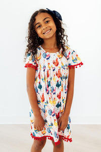 Rooster Cute Pom Pom Dress for Girls - The Palm Beach Baby Mila & Rose ®