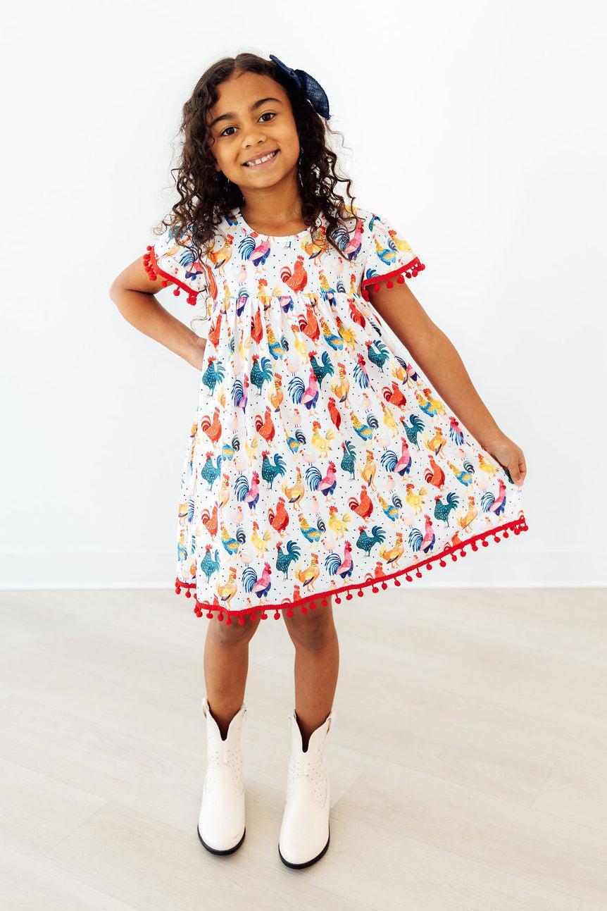 Rooster Cute Pom Pom Dress for Girls - The Palm Beach Baby Mila & Rose ®