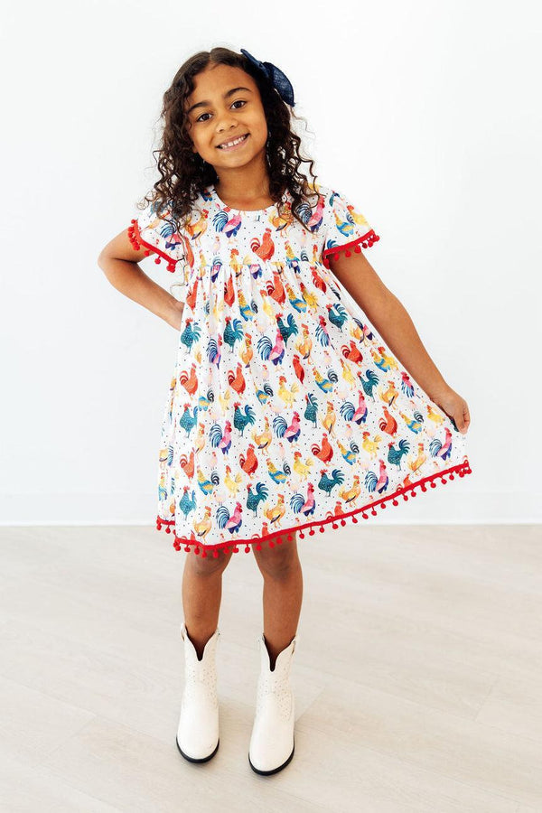 Rooster Cute Pom Pom Dress for Girls - The Palm Beach Baby Mila & Rose ®