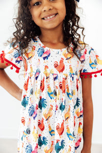 Rooster Cute Pom Pom Dress for Girls - The Palm Beach Baby Mila & Rose ®
