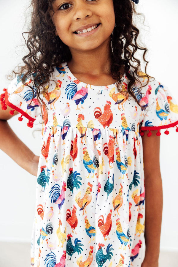 Rooster Cute Pom Pom Dress for Girls - The Palm Beach Baby Mila & Rose ®