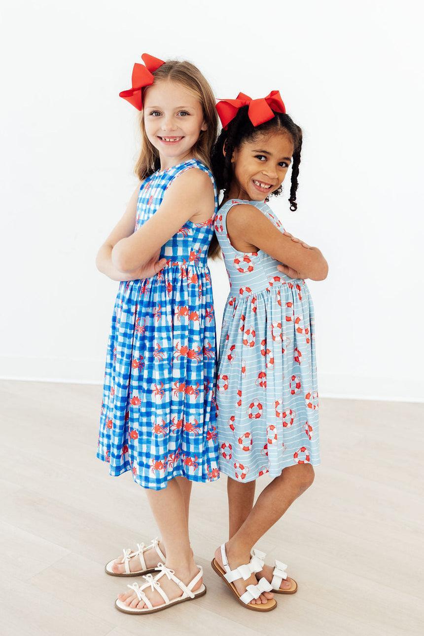 Stylish Crabby Cutie Tank Girls Twirl Dress in soft, breathable fabric for all-day comfort. Perfect girls twirl dress for active adventures.