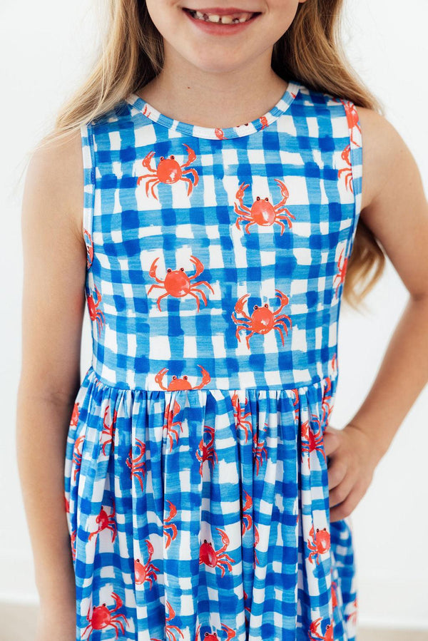 Adorable Crabby Cutie Tank Girls Twirl Dress showcasing the playful skirt, designed for little girls who love to twirl and dance. A must-have girls twirl dress!