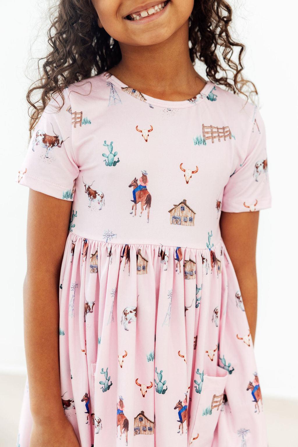Pink Ranch Hand S/S Pocket Twirl Dress - The Palm Beach Baby Mila & Rose ®