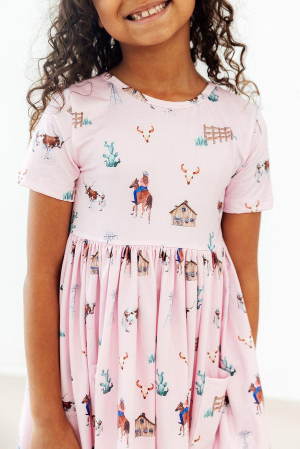 Pink Ranch Hand S/S Pocket Twirl Dress - The Palm Beach Baby Mila & Rose ®