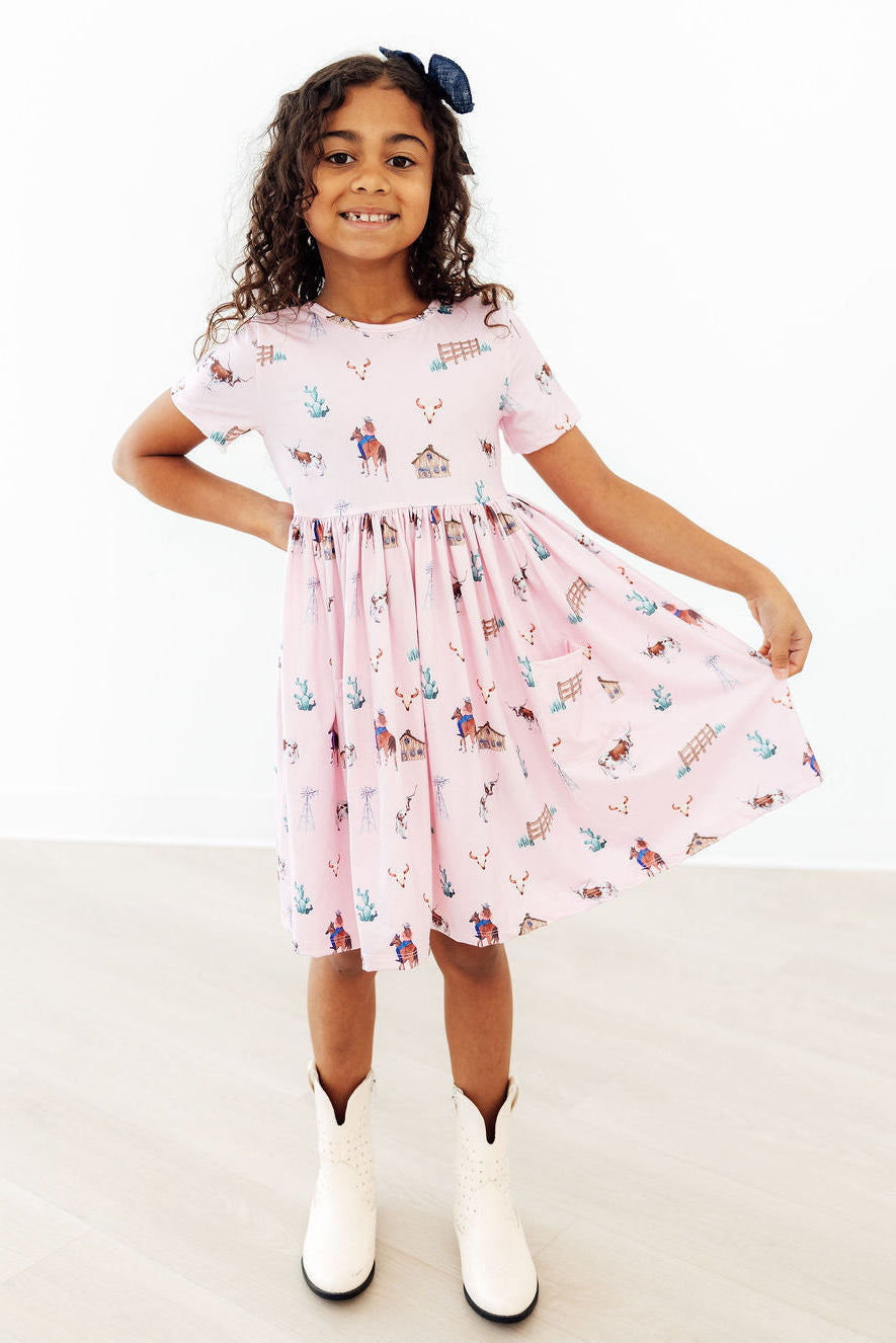 Pink Ranch Hand S/S Pocket Twirl Dress - The Palm Beach Baby Mila & Rose ®