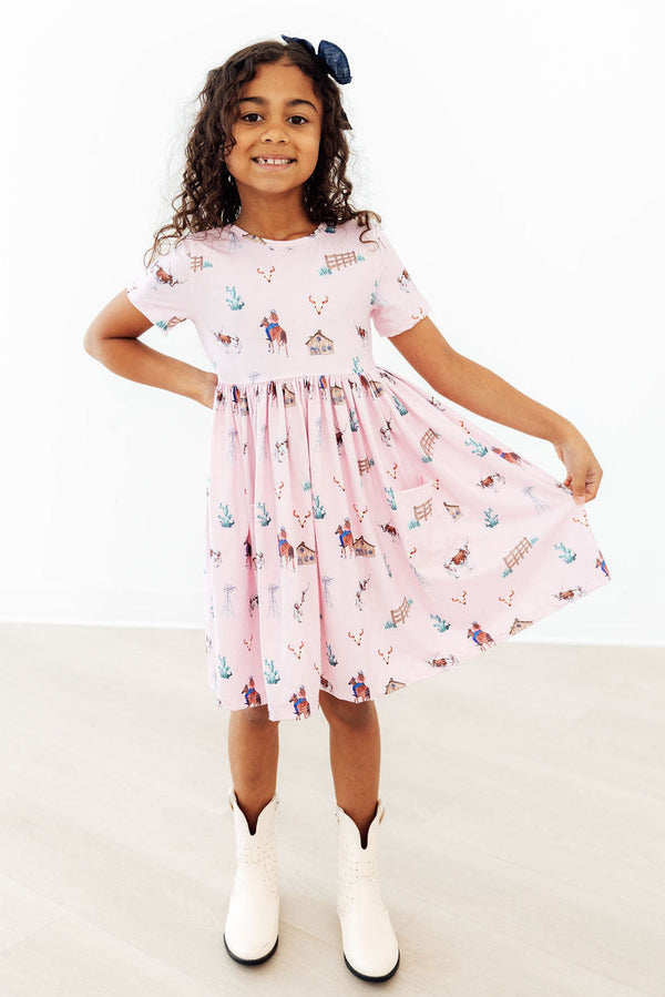 Pink Ranch Hand S/S Pocket Twirl Dress - The Palm Beach Baby Mila & Rose ®