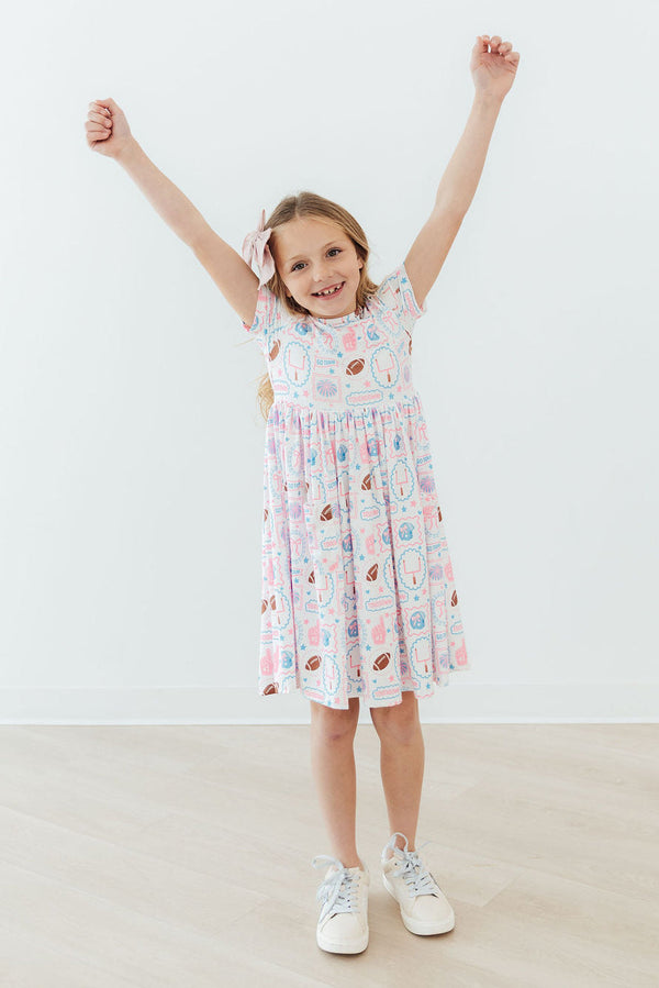 Game Day Girlie Short Sleeve Pocket Twirl Dress