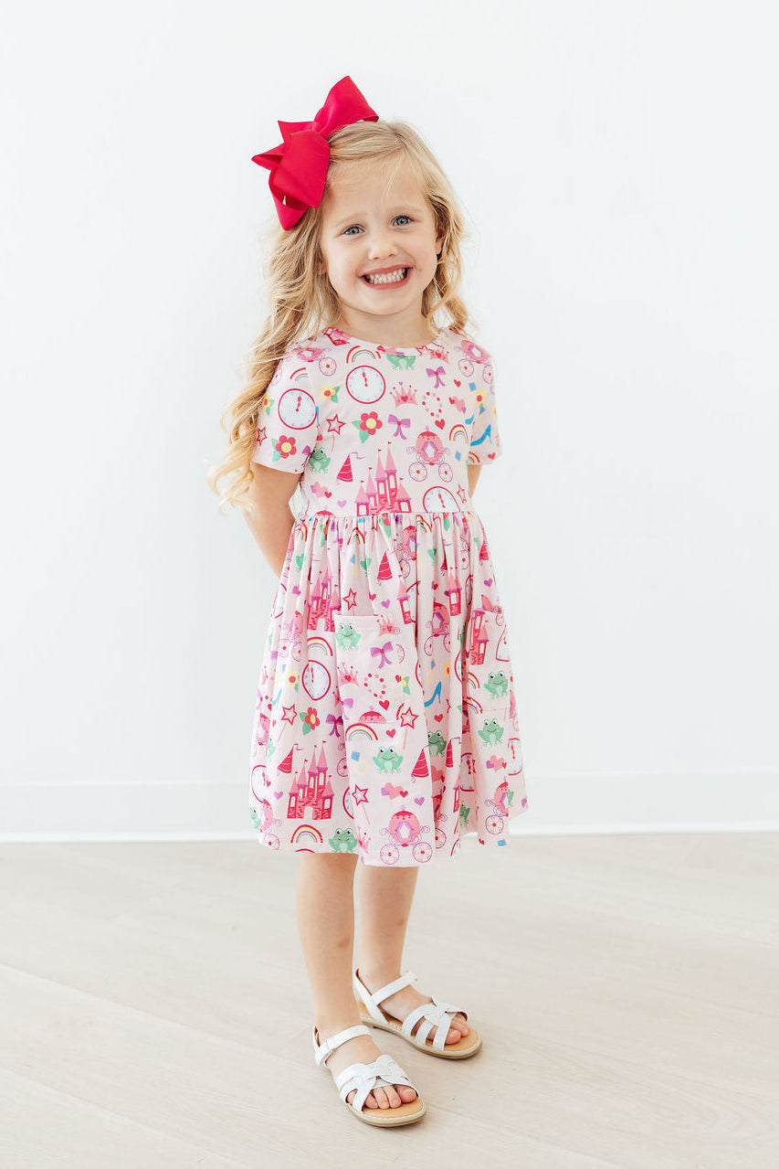 Princess & the Froggie Short Sleeve Pocket Twirl Dress - The Palm Beach Baby Mila & Rose ®