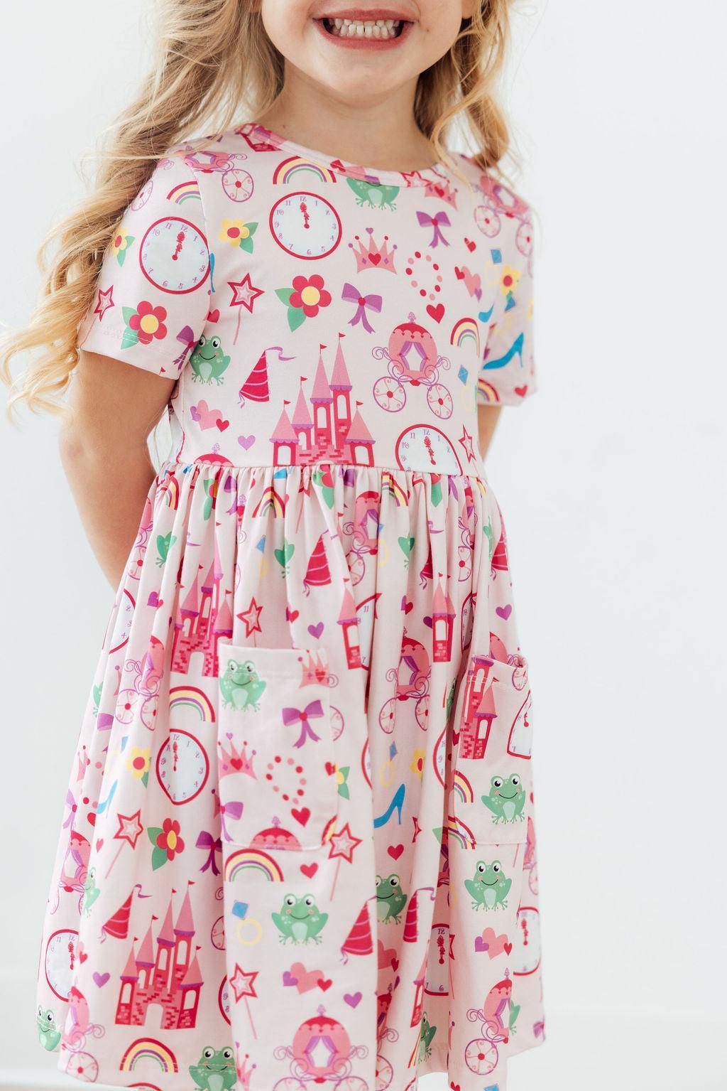 Princess & the Froggie Short Sleeve Pocket Twirl Dress - The Palm Beach Baby Mila & Rose ®