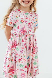 Princess & the Froggie Short Sleeve Pocket Twirl Dress - The Palm Beach Baby Mila & Rose ®