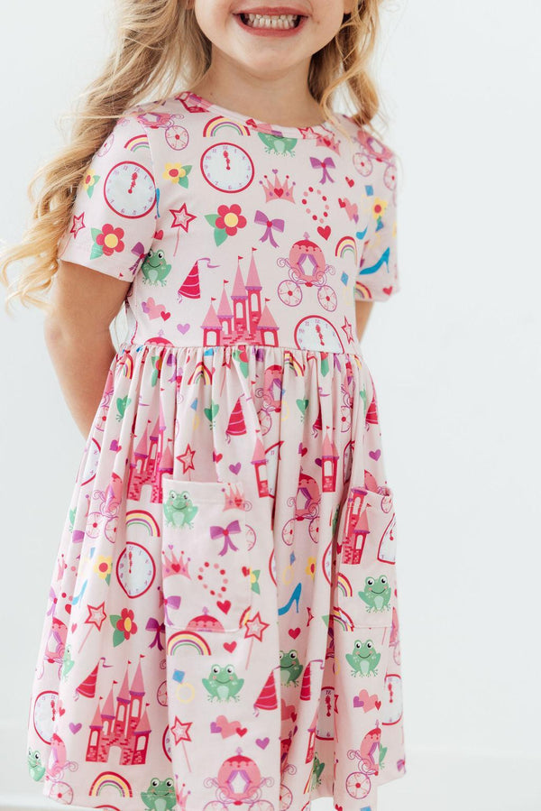 Princess & the Froggie Short Sleeve Pocket Twirl Dress - The Palm Beach Baby Mila & Rose ®