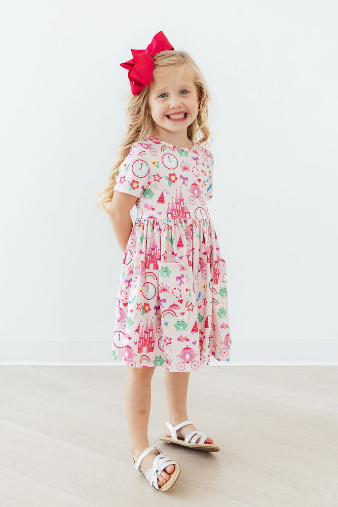 Princess & the Froggie Short Sleeve Pocket Twirl Dress - The Palm Beach Baby Mila & Rose ®
