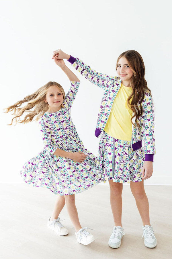 Mardi Gras 3/4 Sleeve Pocket Twirl Dress for Little Girls - The Palm Beach Baby Mila & Rose ®
