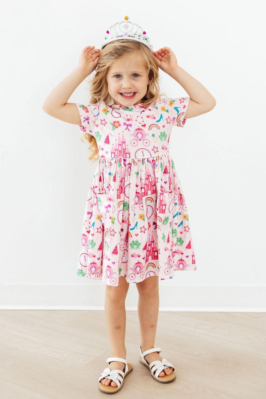 Princess & the Froggie Short Sleeve Pocket Twirl Dress - The Palm Beach Baby Mila & Rose ®