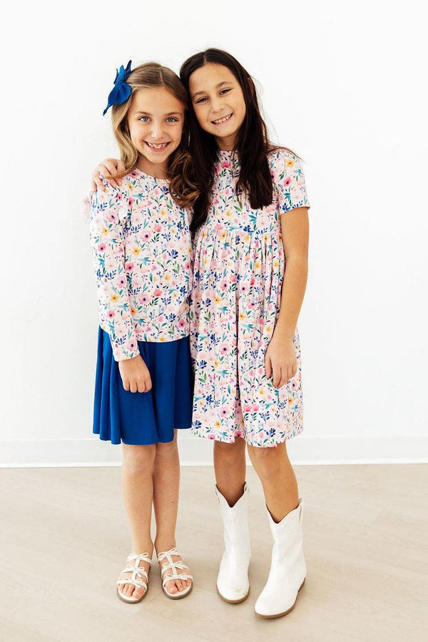 Morning Meadows Short Sleeve Pocket Twirl Dress for Girls - The Palm Beach Baby Mila & Rose ®
