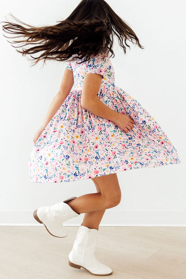 Morning Meadows Short Sleeve Pocket Twirl Dress for Girls - The Palm Beach Baby Mila & Rose ®