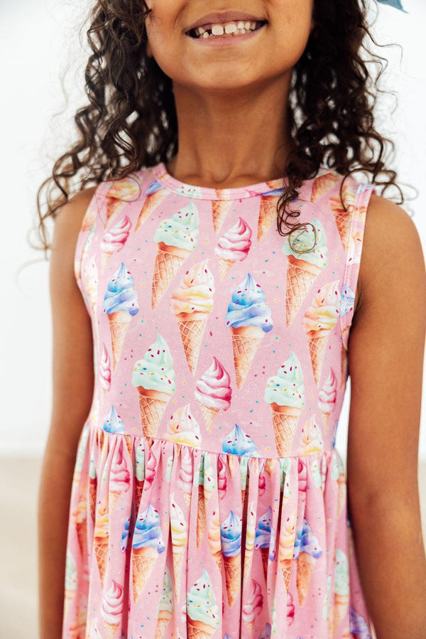 Adorable Ice Cream Dreams Tank Twirl Dress For Girls designed for playful twirling, perfect twirl dress for girls.