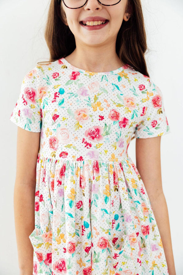 Painted Posies Short Sleeve Pocket Twirl Dress for Girls - The Palm Beach Baby Mila & Rose ®