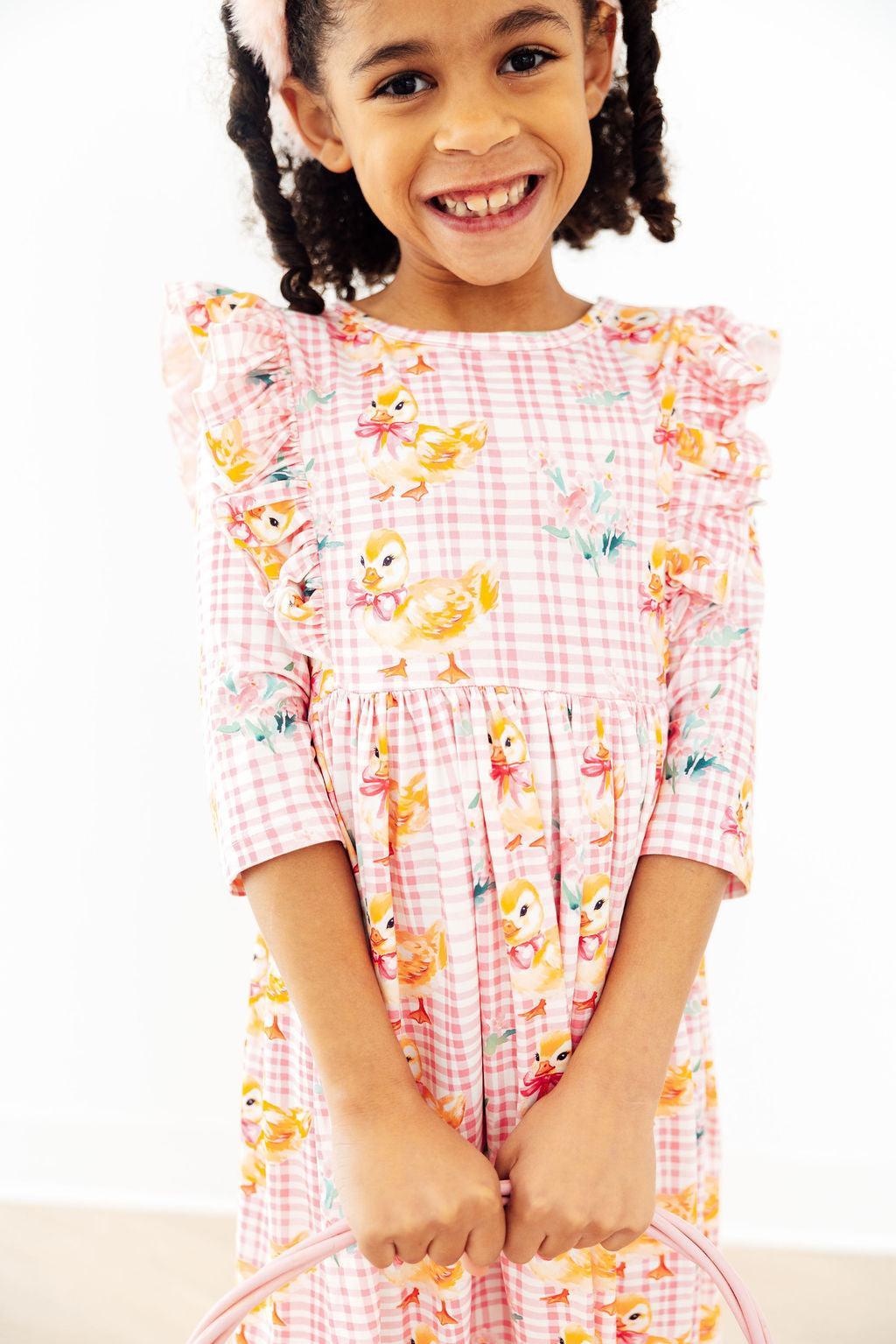 Daisy Ducklings 3/4 Sleeve Ruffle Twirl Dress - The Palm Beach Baby Mila & Rose ®