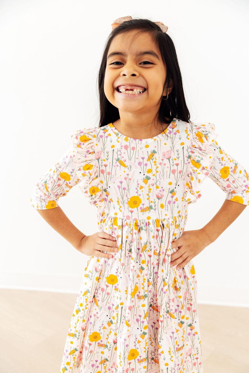 Carrot Cutie 3/4 Sleeve Ruffle Twirl Dress - The Palm Beach Baby Mila & Rose ®