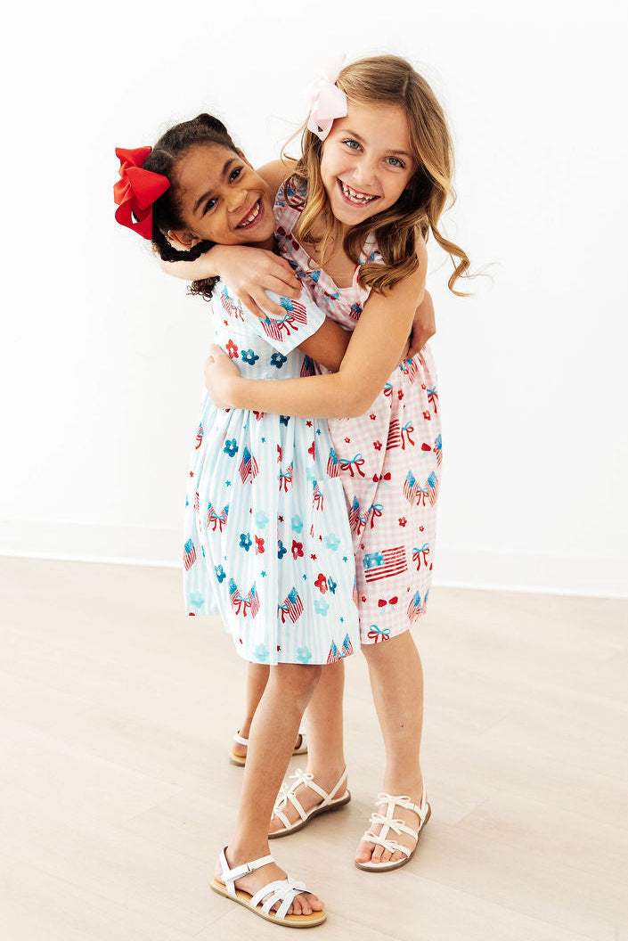 Home of the Brave Patriotic Short Sleeve Twirl Dress for Girls - The Palm Beach Baby Mila & Rose ®
