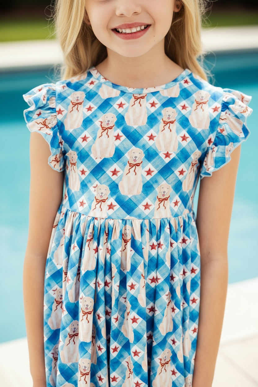 Star Spangled Pups Flutter Sleeve Twirl Dress  The Palm Beach Baby