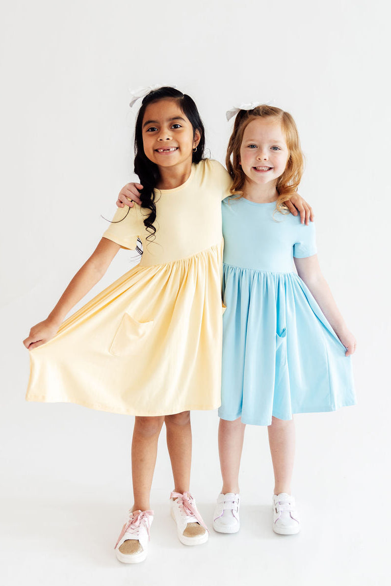 Bluebird Short Sleeve Pocket Twirl Dress For Little Girls - The Palm Beach Baby Mila & Rose ®