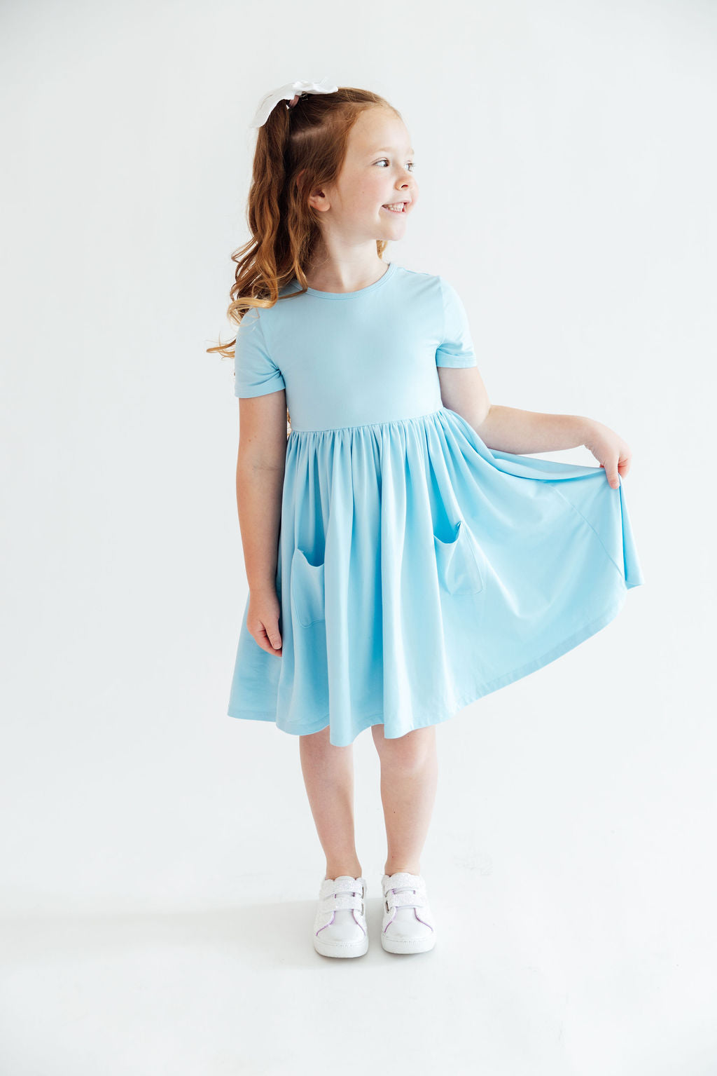 Bluebird Short Sleeve Pocket Twirl Dress For Little Girls - The Palm Beach Baby Mila & Rose ®