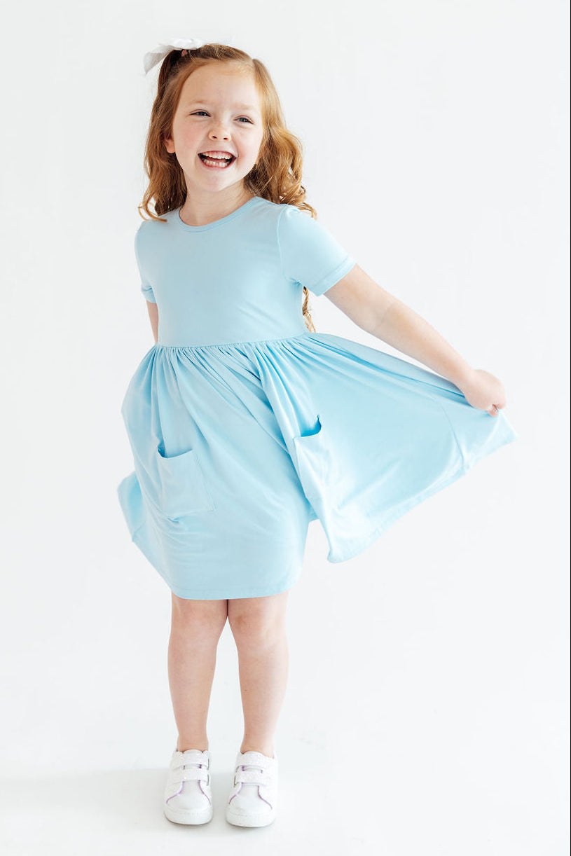 Bluebird Short Sleeve Pocket Twirl Dress For Little Girls - The Palm Beach Baby Mila & Rose ®