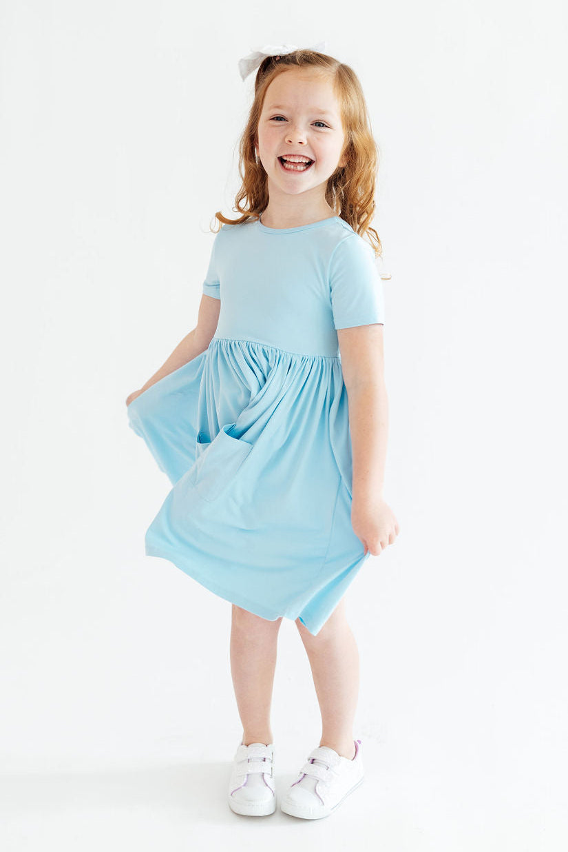 Bluebird Short Sleeve Pocket Twirl Dress For Little Girls - The Palm Beach Baby Mila & Rose ®