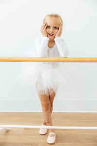 White Velvet Long Sleeve Tutu Leotard - The Palm Beach Baby