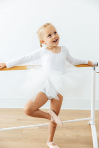 White Velvet Long Sleeve Tutu Leotard - The Palm Beach Baby