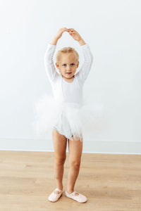 White Velvet Long Sleeve Tutu Leotard - The Palm Beach Baby