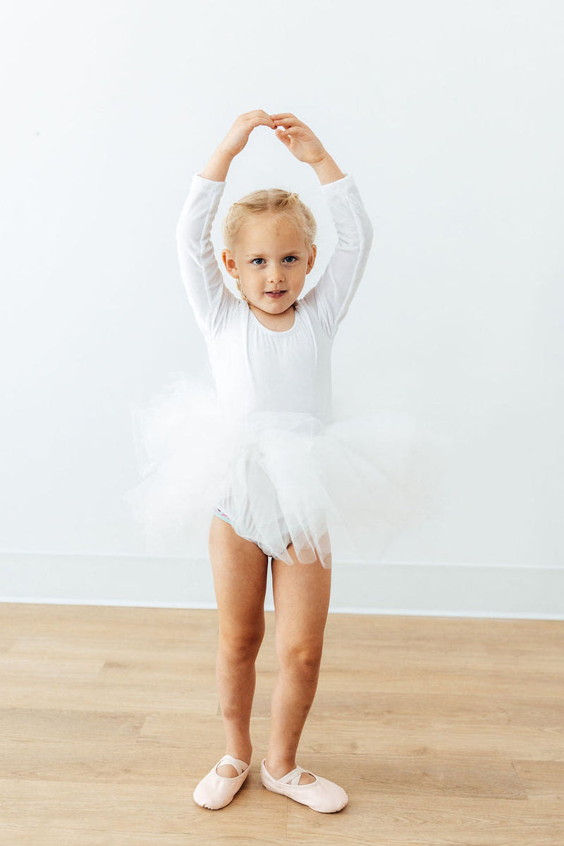 White Velvet Long Sleeve Tutu Leotard - The Palm Beach Baby