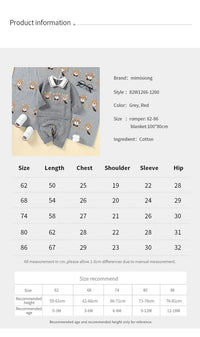 Grey and red baby knit romper and blanket set with bear pattern for newborns size 62 to 86