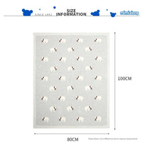 gray cotton baby blanket with white bear pattern measuring 80 by 100 cm for infants