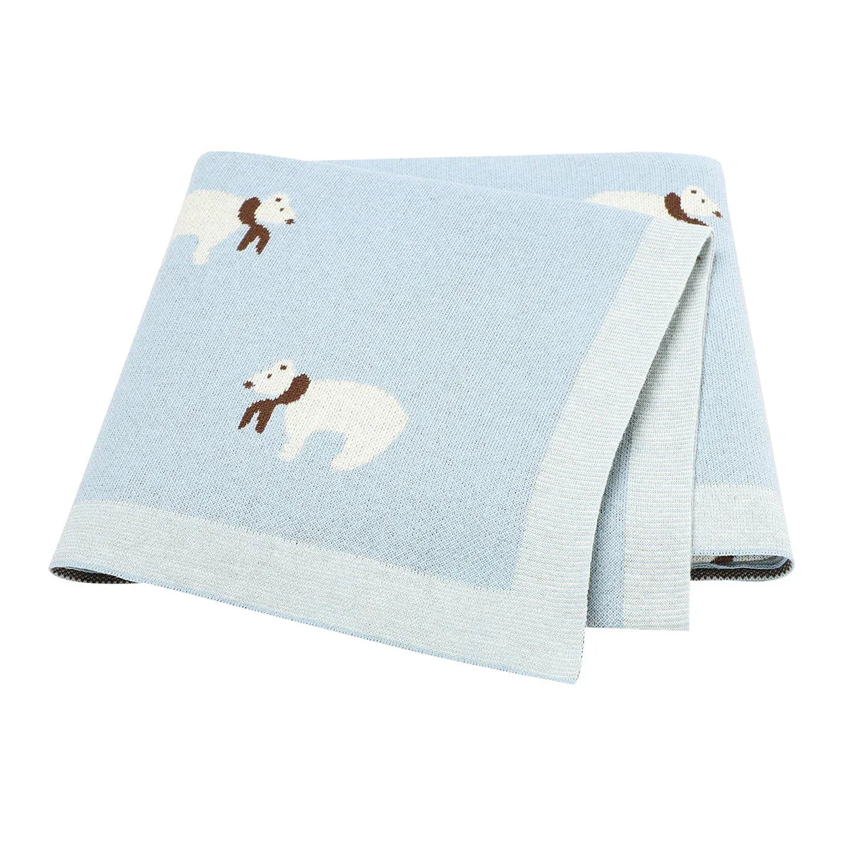 Light blue cotton baby blanket with white polar bear design, suitable for infants