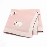 pink cotton baby blanket for infants with white bear pattern and light border