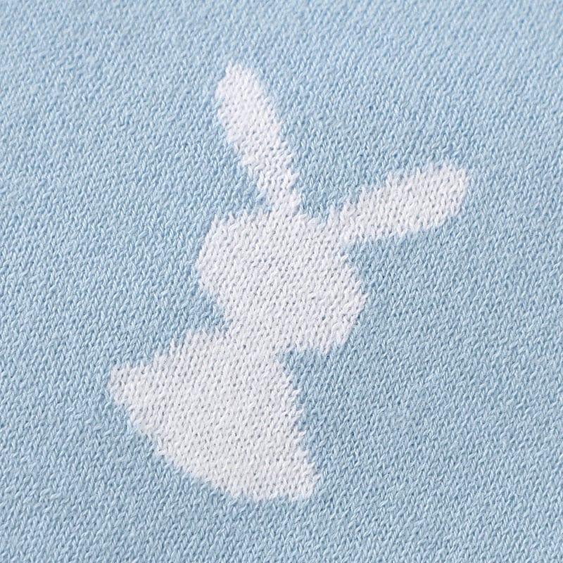 Blue soft baby bunny blanket with white bunny pattern ideal for newborns and infants