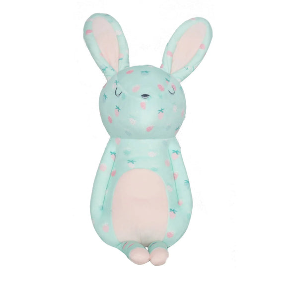 Goosewaddle printed mini plush toy for infants in soft pastel blue and pink fabric with strawberry patterns