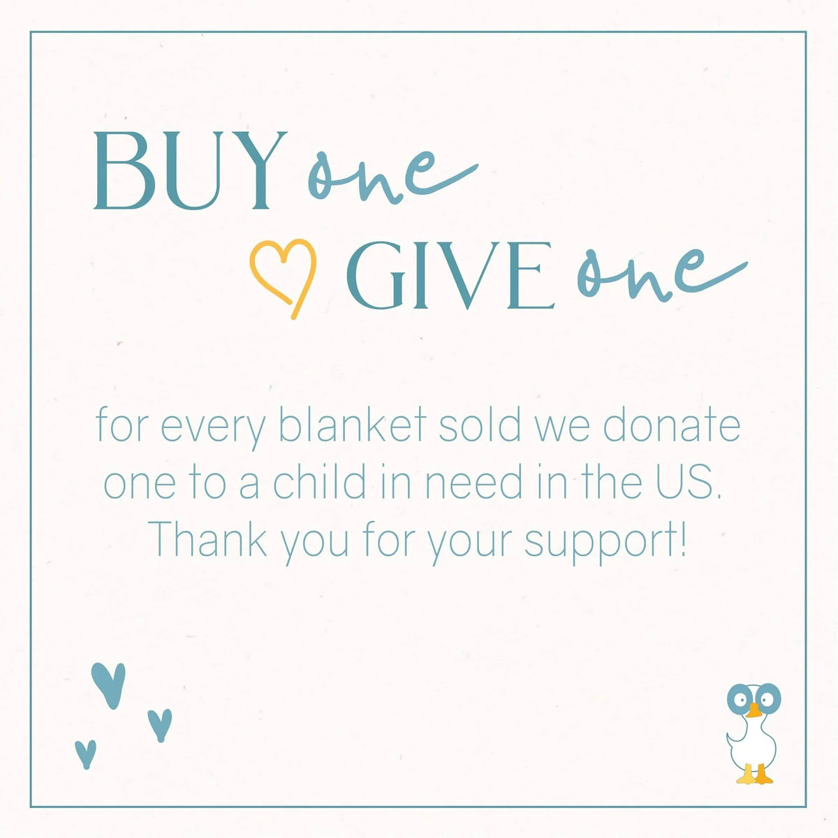 Buy one give one donation message with heart and bird icon for mint knit throw blanket