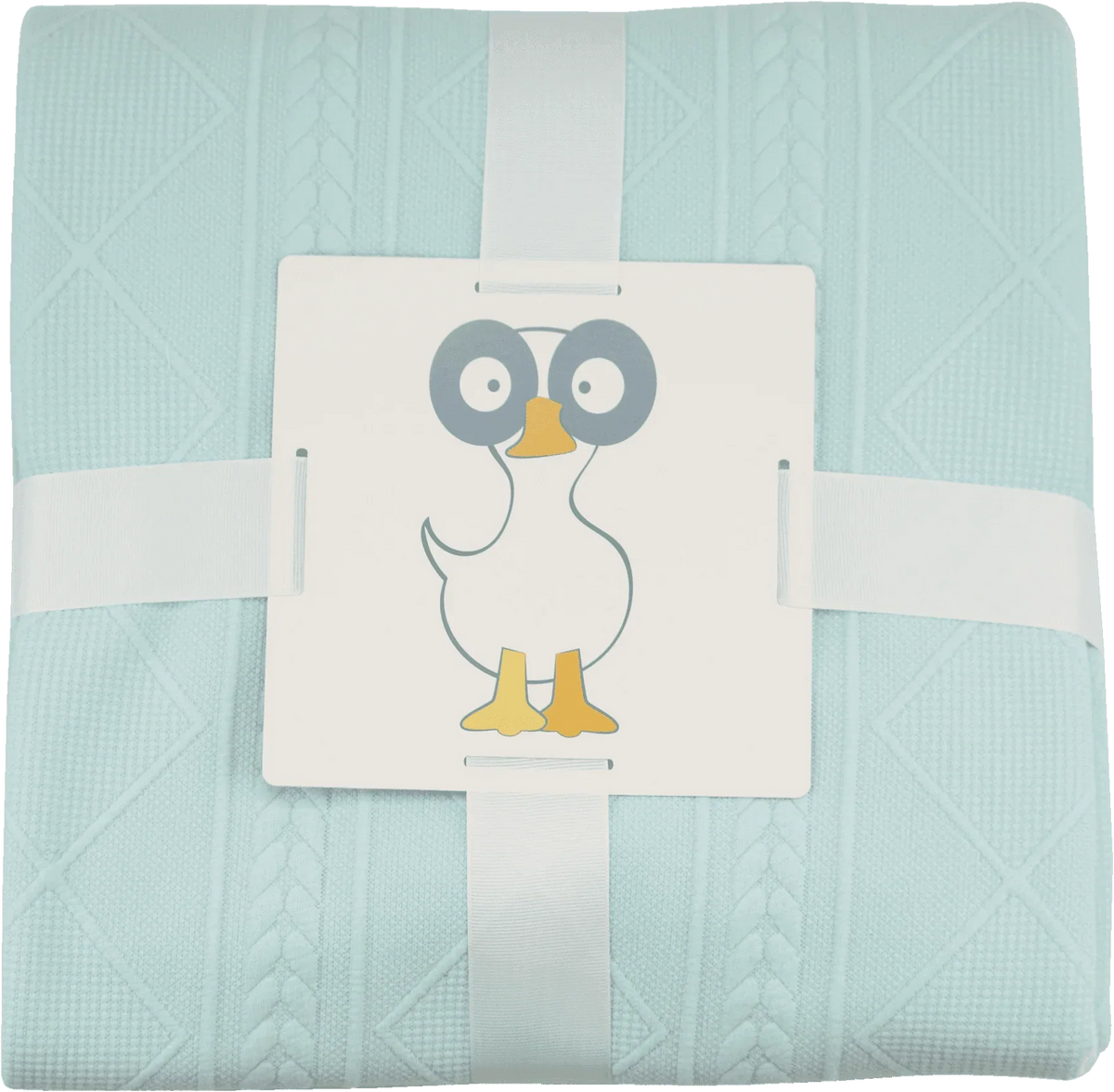 Full size mint knit throw blanket for newborns with textured diamond and cable knit pattern