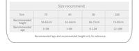 Size chart for nautical baby outfit with recommended ages 0 to 18 months and heights 56 to 80 cm