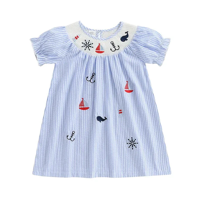 blue strapless corset prom dress Nautical Cutie' Embroidered Dress for Girls
