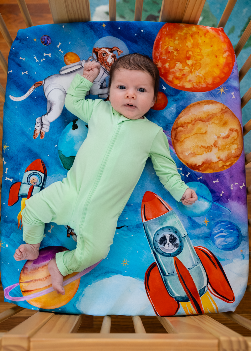 Space Crib Sheet Set: Barkside of the Moon