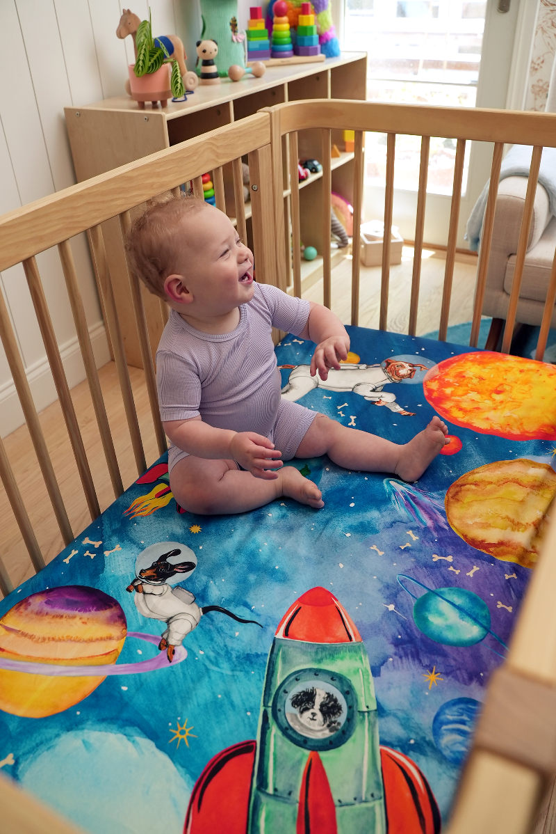 Space Crib Sheet Set: Barkside of the Moon