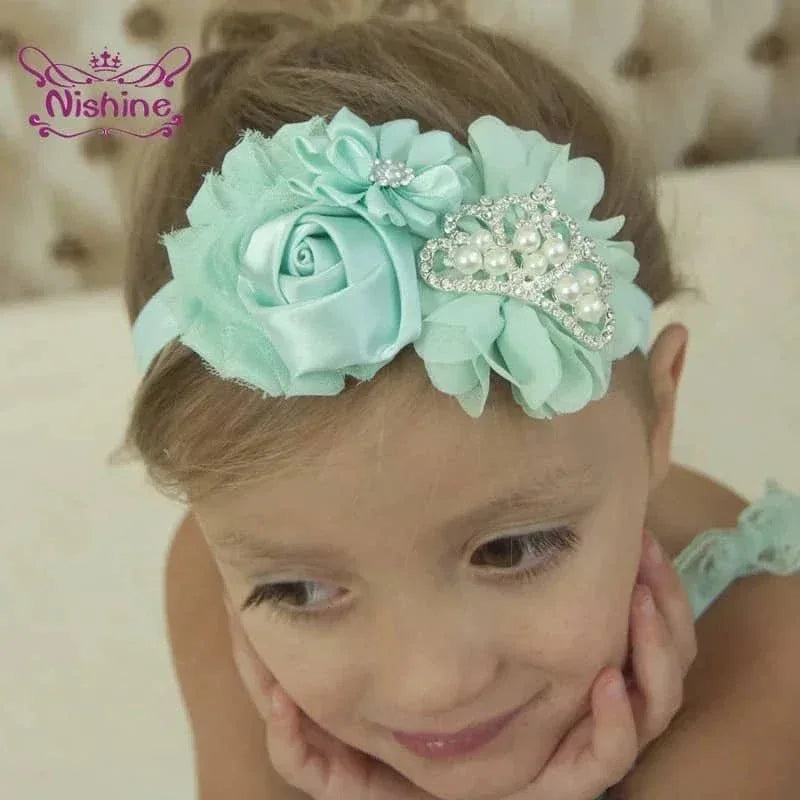 Tonya Chic Chiffon Flower Children's Headband With Pearls - The Palm Beach Baby